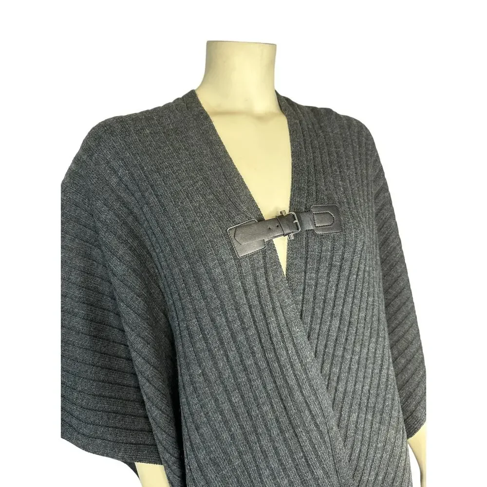 MICHAEL MICHAEL KORS Leather-Trim Poncho in charcoal size med / one size